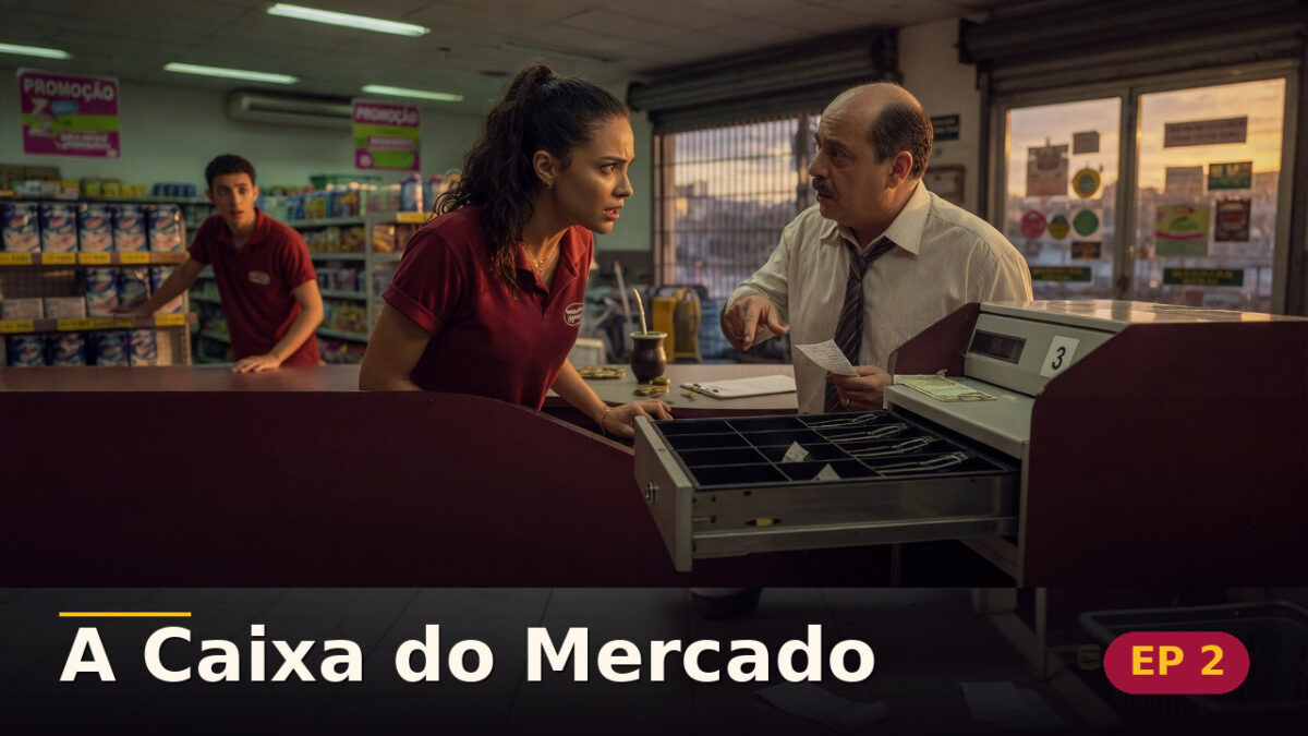 A Caixa do Mercado — Capítulo 2: A conta que não fecha — cena da novela