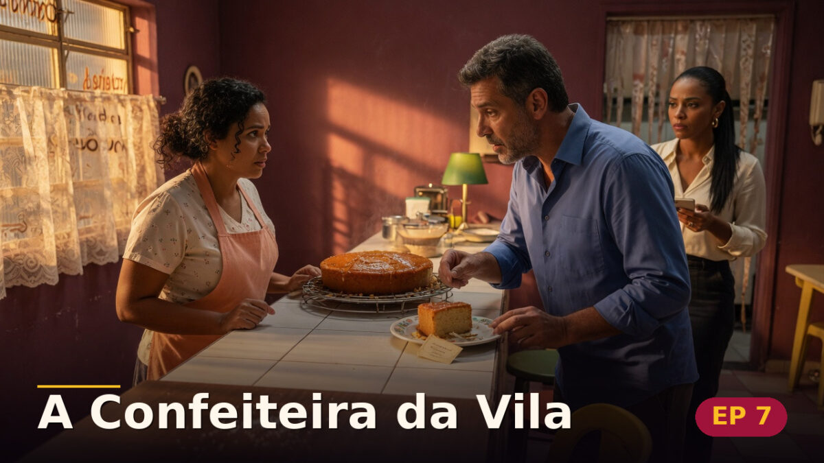 A Confeiteira da Vila — Capítulo 7: O homem de camisa azul — cena da novela