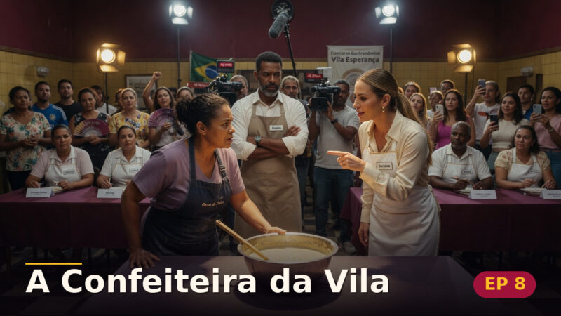 A Confeiteira da Vila — Capítulo 8: A massa sob os refletores — cena da novela
