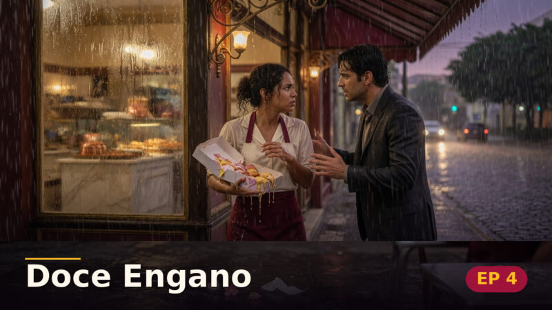 Doce Engano — Capítulo 4: O beijo sob a chuva — cena da novela