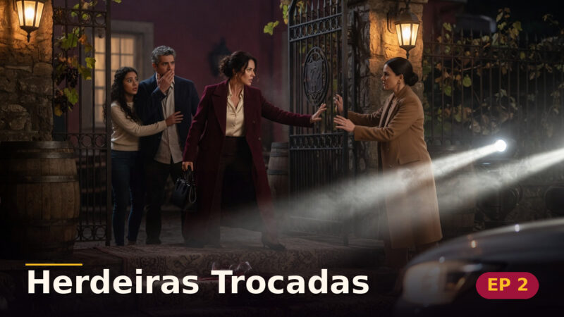 Herdeiras Trocadas — Capítulo 2: A mulher parada no portão — cena da novela