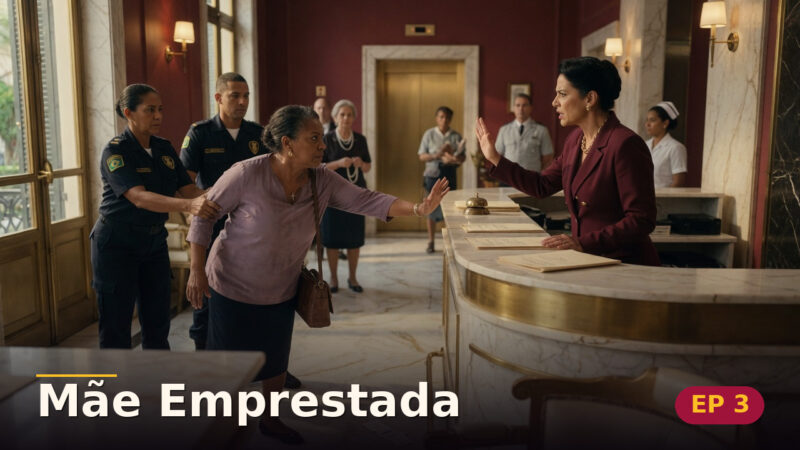 Mãe Emprestada — Capítulo 3: A patroa que fechou a porta — cena da novela