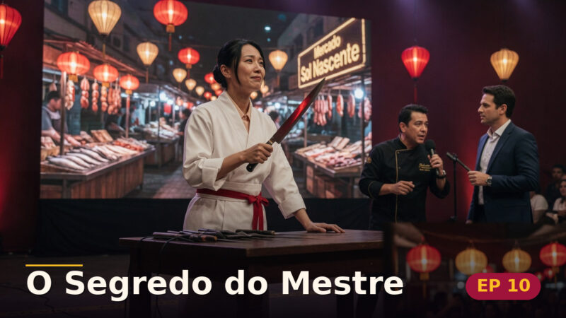 O Segredo do Mestre — Capítulo 10: A faca diante das câmeras — cena da novela