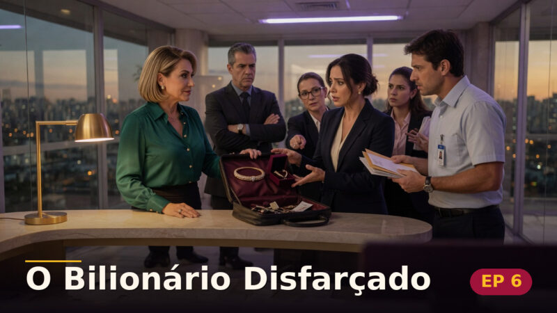 O Bilionário Disfarçado — Capítulo 6: A bolsa deixada aberta — cena da novela