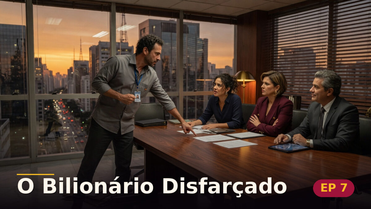 O Bilionário Disfarçado — Capítulo 7: A defesa que quase revelou tudo — cena da novela