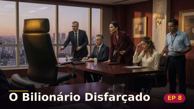 O Bilionário Disfarçado — Capítulo 8: A cadeira vazia na reunião — cena da novela