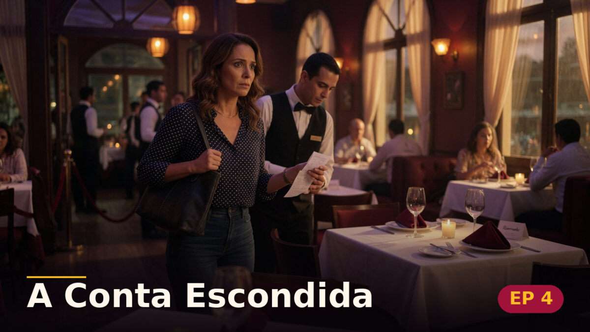 A Conta Escondida — Capítulo 4: Jantar para duas pessoas — cena da novela