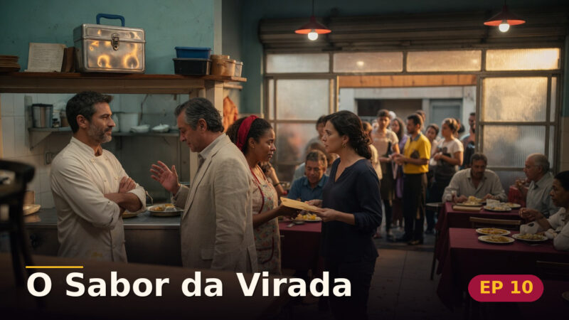 O Sabor da Virada — Capítulo 10: A cozinha de portas abertas — cena da novela